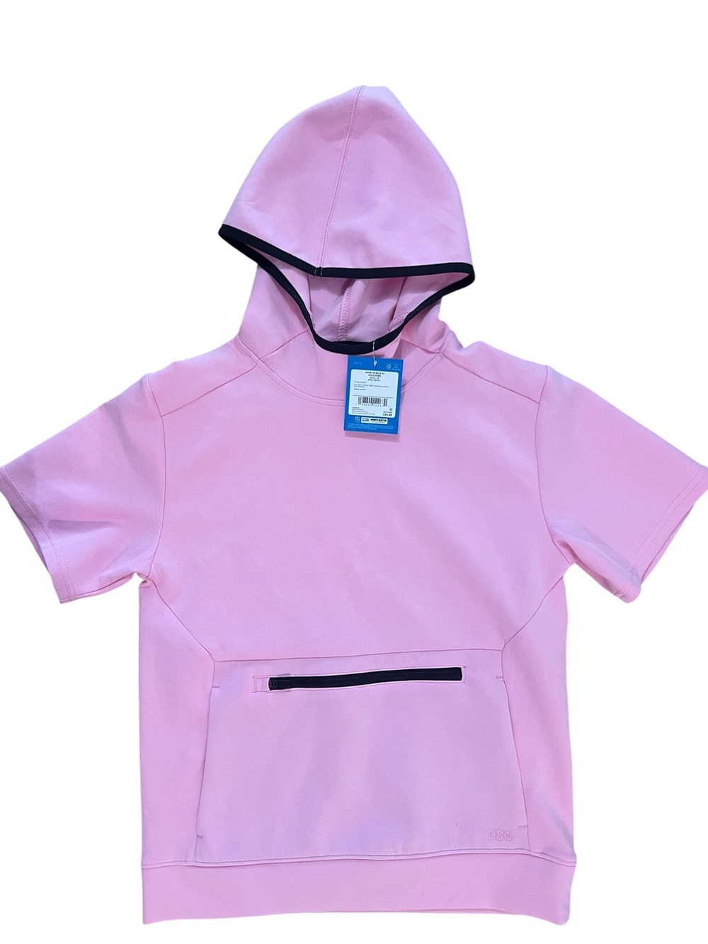 DSW Short-Sleeve Pink Hoodie with Black Trim, Boys Size M